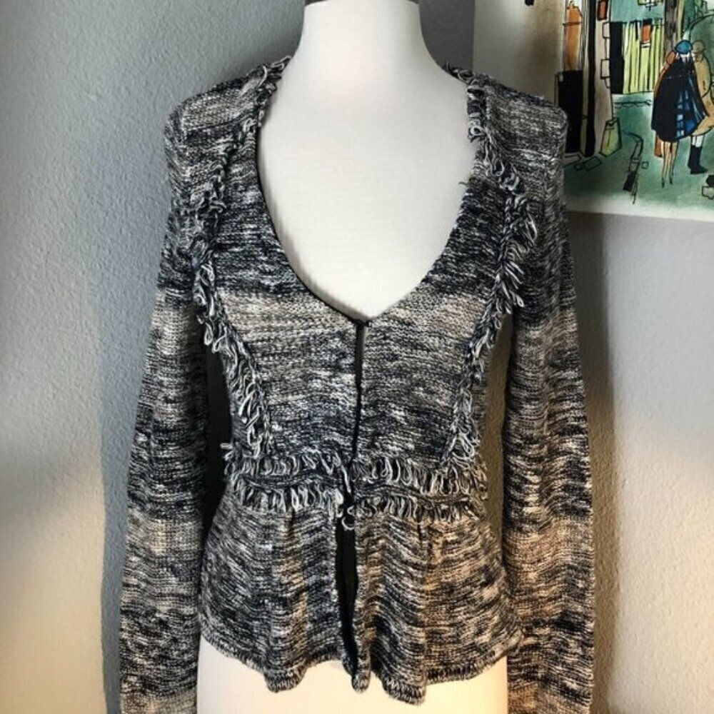 INC International Concepts Heathered Black Ivory Linen Blend Cardigan size XS